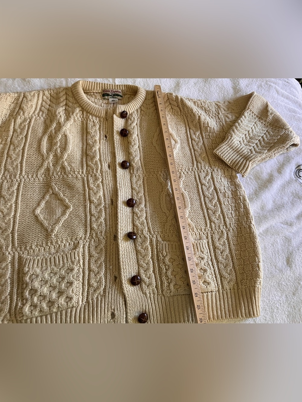 Classic Cream Cable Knit Button-Up Cardigan - Picture 5 of 10